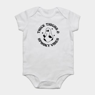 Retro, cute halloween ghost.Thick Thighs & Spooky Vibes. Baby Bodysuit